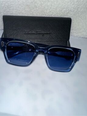 Salvatore Ferragamo Translucent Blue Square Sunglasses